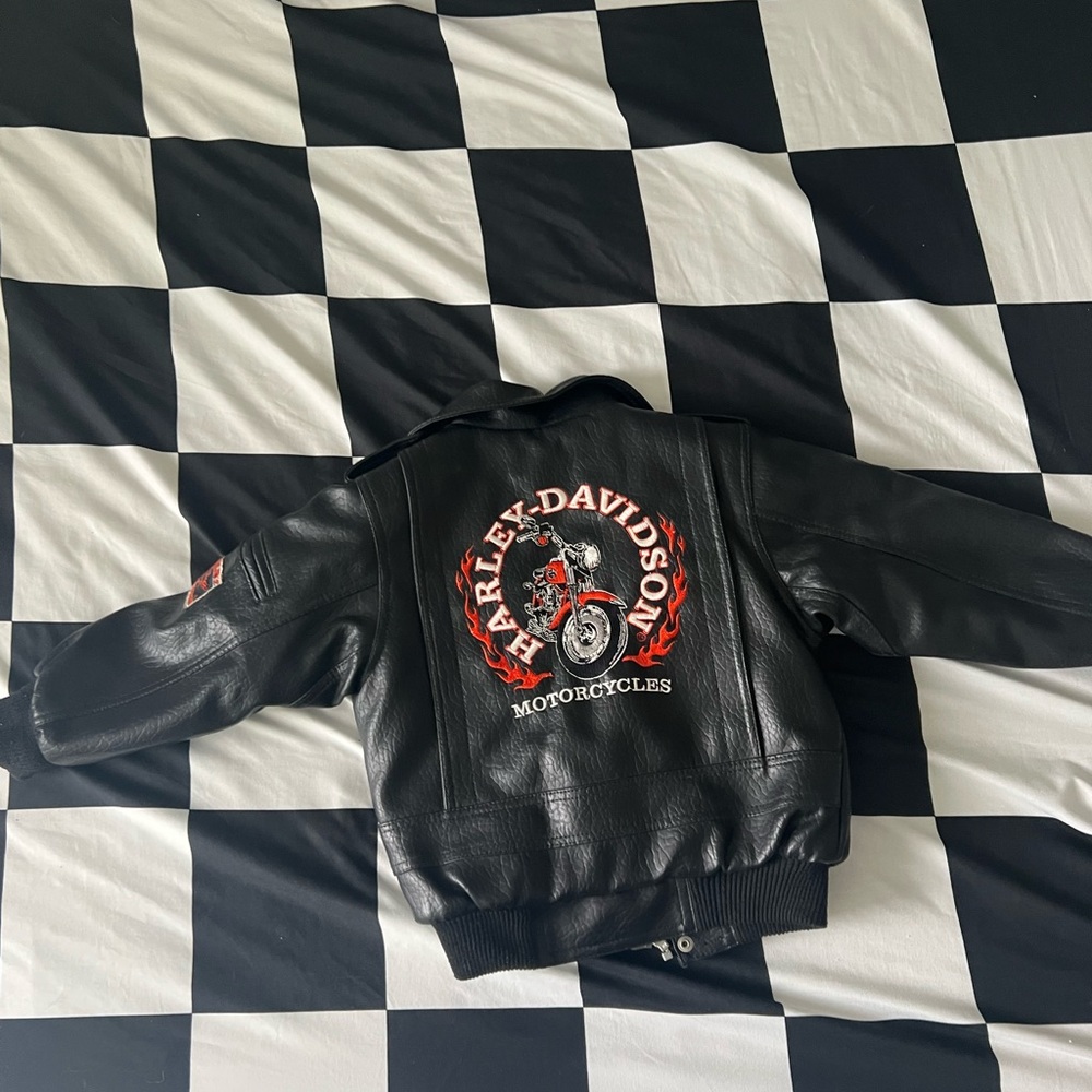 Harley-Davidson Black Leather Jacket with Red and White Accents